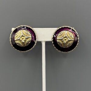 Vintage Burgundy or Magenta and Gold Tone Earrings JP316 2/$20